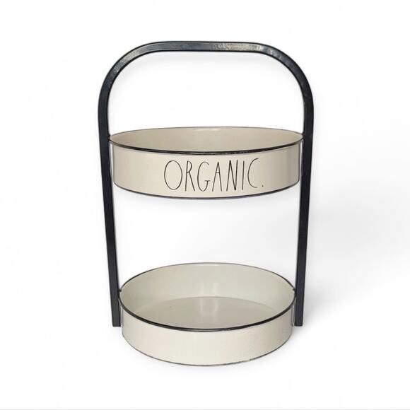Rae Dunn White Farmhouse Enamel Metal Two Tiered Organic Fruit and Veggie Tray - Picture 1 of 11